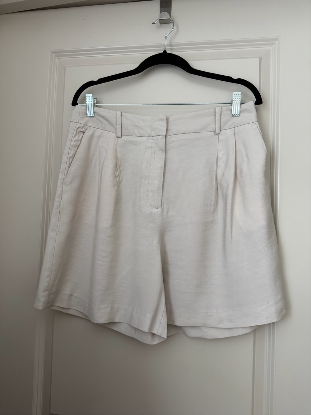 Zara Cream High-Waist Pleated Tailored Shorts